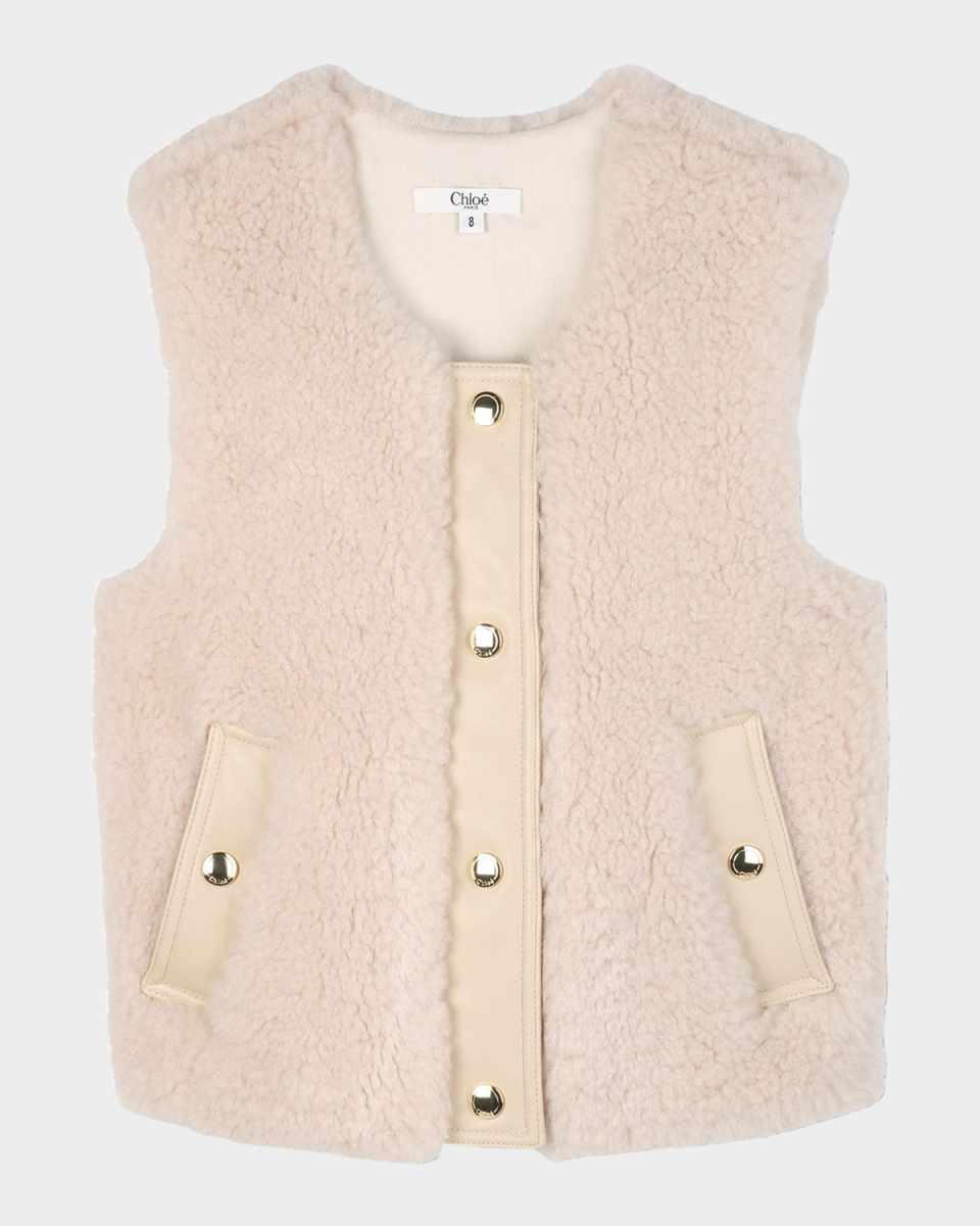Girl's Faux Fur Snap-Front Vest, Size 8-14